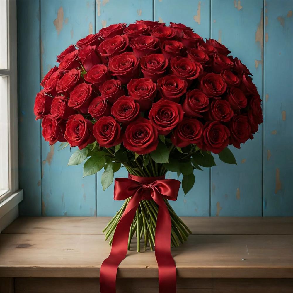 Букет Красные розы Блэк Меджик в Рождественском