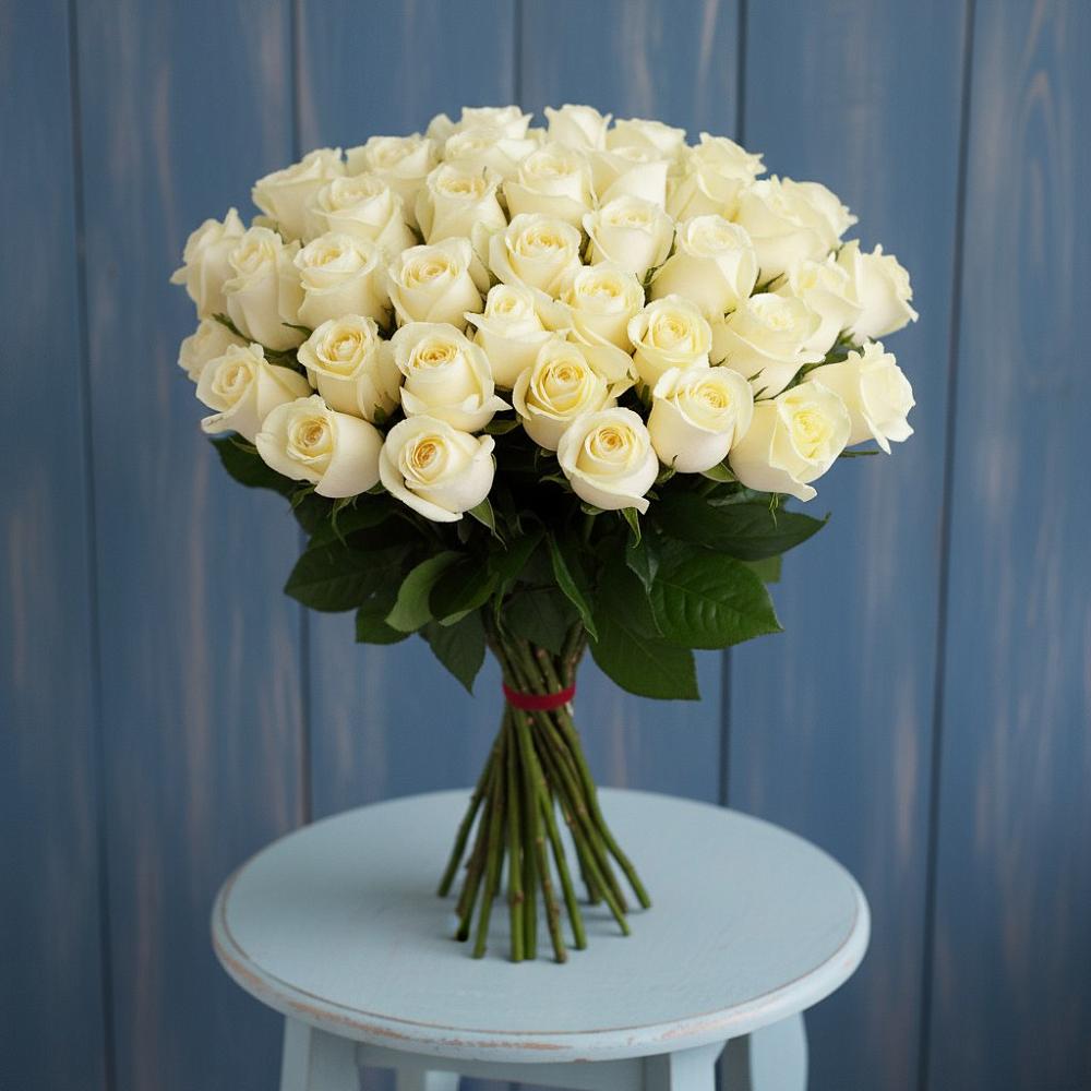 Букет 51 Белая роза Эдлесс Лав в Рождественском
