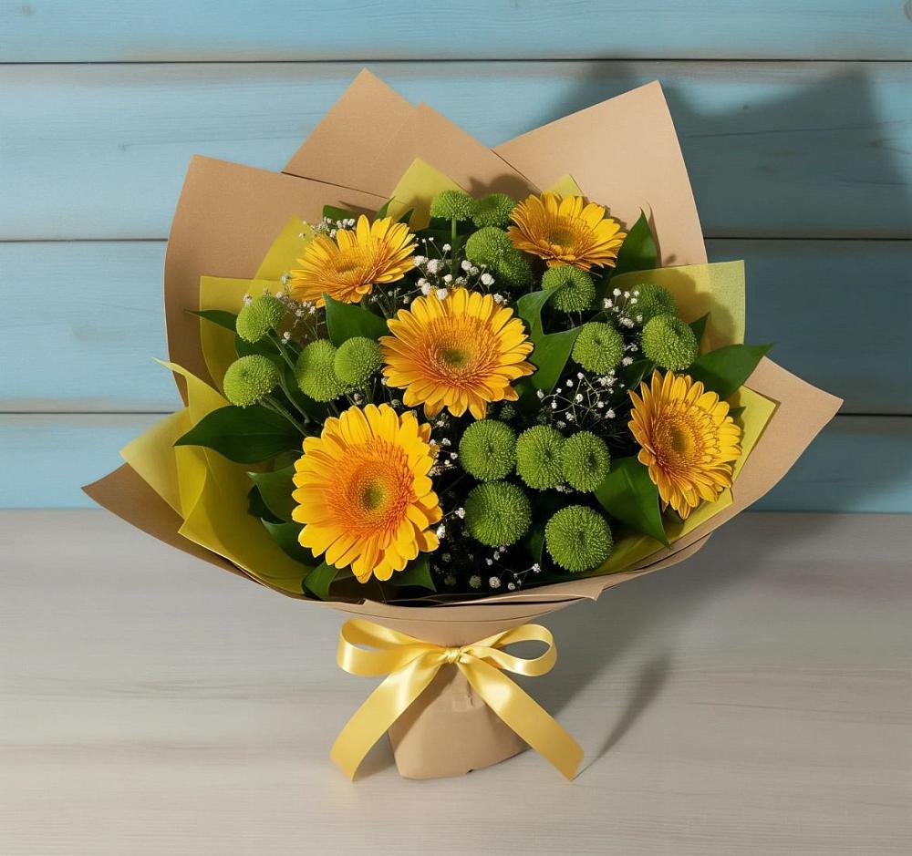 Букет цветов из: Герберы и Хризантемы в Рождественском
