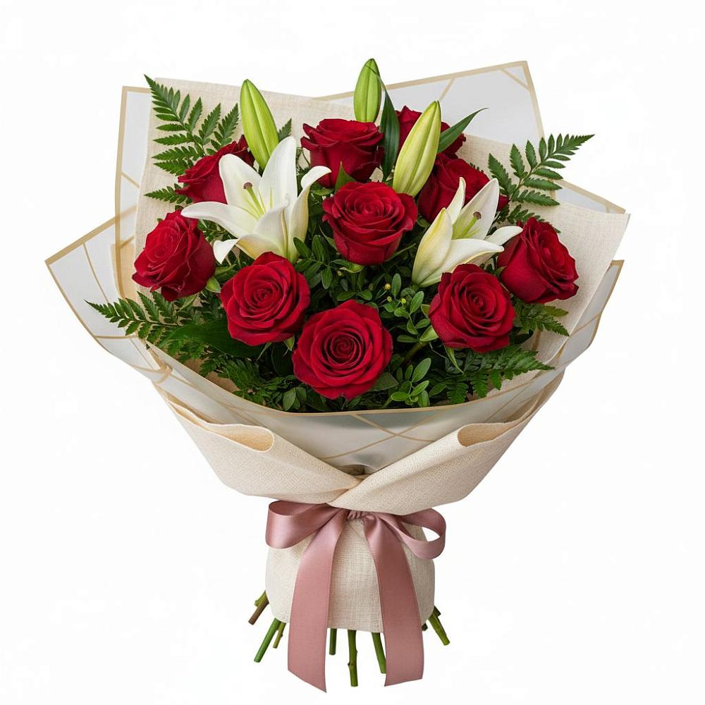 Букет цветов из: Лилии и Розы в Рождественском