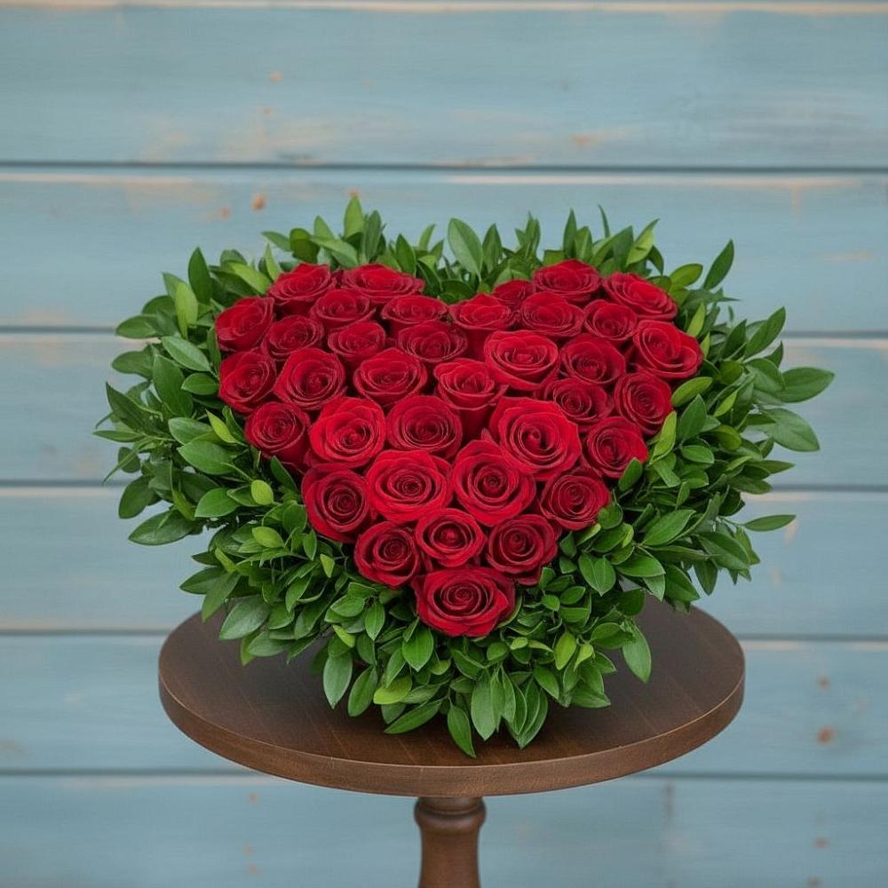 Цветочная композиция из Розы в виде сердца в Рождественском