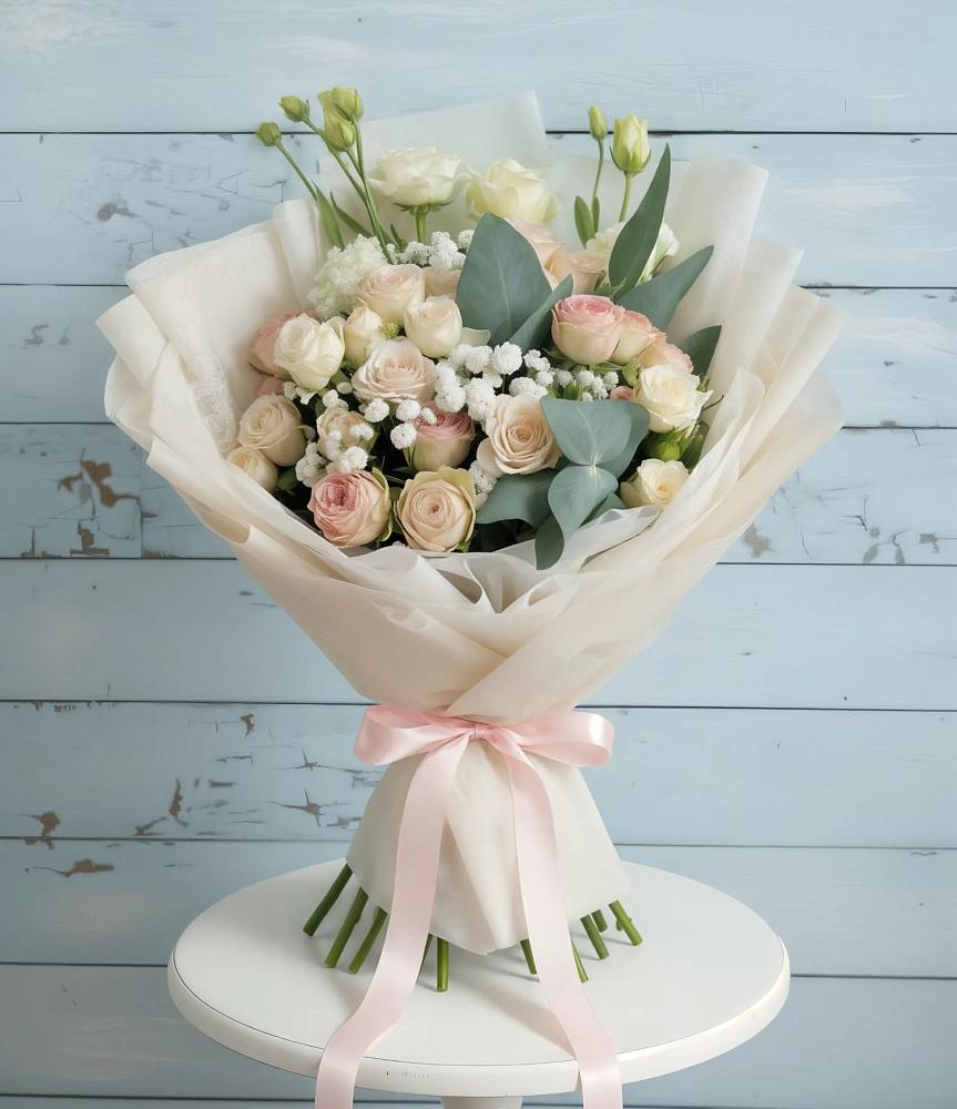 Букет цветов из: Розы и Лизиантусы в Рождественском