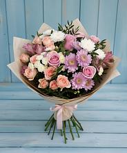 Букет цветов из:  Хризантемы, Розы и Альстромерии в Рождественском